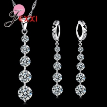 Hot Fashion  Silver Luxury CZ Crystal Long Tassel Drop Necklace Earrings Set Elegant Women Bride Wedding Jewelry Sets 2024 - buy cheap