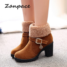 Big Size 35-41 Fur Warm Women Boots Ladies Winter Snow Boots Shoes Woman Square Thick High Heel Shoes Ankle Keep Warm Boots 2024 - buy cheap