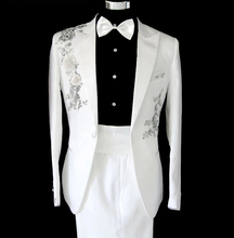 Formal Men Slim Suits Paillette Fashion Men's Black White Clothing Flower Stage Show Performance Clothing Set Blazer 2024 - buy cheap