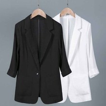 Fashion Summer Suit Women Cotton linen Notched Collar Thin Blazers Jackets Three Quarter Sleeve Short Outerwear Casual Top G274 2024 - buy cheap