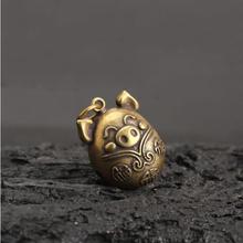 Copper Statue Collection Chinese Brass Carved Zodiac Animal Pig Bell Exquisite Small Pendant Statues 2024 - buy cheap