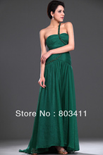 Vestido de noche de gasa verde, corpiño fruncido con escote dulce y un hombro a la moda, envío gratis 2024 - compra barato