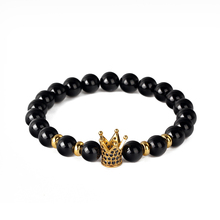 Nova Cor Preta Homens Pulseiras CZ Crown Suave Onyx Pedra Natural Bead Bracelet Strand Pulseras Mujer For Men Pulseira Da Amizade 2024 - compre barato