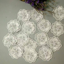 1 yards White Pearl Flower Handmade Beaded Embroidered Double Layered Lace Trim Ribbon Applique Dress Sewing Craft DIY 2024 - buy cheap