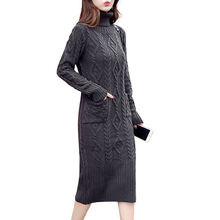 New Women's Knitting Dress Winter Autumn Fashion Thicker Warm Turtleneck Slim Knitted Pullovers Long Sweater Female 1979 2024 - buy cheap