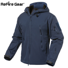 ReFire Gear Navy Blue Soft Shell Military Jacket Men Waterproof Army Tactical Jacket Coat Winter Warm Fleece Hooded Windbreaker 2024 - купить недорого