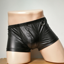 Ropa interior Sexy Gay para hombres, bóxer de nailon negro de cuero de imitación, pantalones cortos, con bolsa en U, 1 unidad 2024 - compra barato