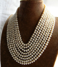 8 нитей 18 ''6 мм белый круглый пресноводный жемчуг ожерелье Бесплатная доставка 2024 - купить недорого