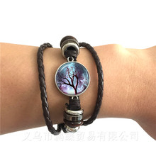 Pulsera de cabujón de árbol de la vida de vidrio para hombre y mujer, brazalete de cuero negro/marrón, regalo creativo, gran oferta 2024 - compra barato