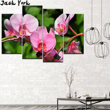 Pintura en lienzo de Orquídea rosa para decoración del hogar, 4 piezas, papel tapiz Modular, póster impreso, envío gratis 2024 - compra barato