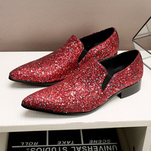 Sapato de luxo designer masculino, mocassim clássico vermelho glitter para festa de casamento sapato baixo couro legítimo 2022 2024 - compre barato