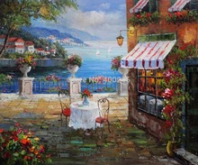 Canvas Art Landscape Oil painting garden Cafe Italy High quality hand painted modern artwork for living room bedroom wall decor 2024 - buy cheap