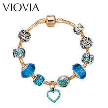 VIOVIA 2019 Hot Sale Color Blue Fashion Handmade Charm Bracelets Fits Brand Bracelet For Women DIY Jewelry Dropshipping B16107 2024 - buy cheap