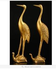 Bronze home decoration Folk Culture Brass A Pair of Exquisite Chinese Classical Golden Crane Bird Standing on Turtle Statues 2024 - buy cheap