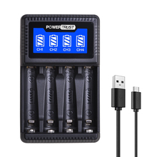 Powertrust inteligente 4 slots aa aaa carregador de bateria com display lcd para aa aaa ni-mh baterias recarregáveis 2024 - compre barato