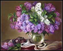 Bordado para bordado, diy, dmc de alta qualidade, conjunto de ponto cruz de 14 ct, pintura a óleo, natureza morta, com lilacs 2024 - compre barato