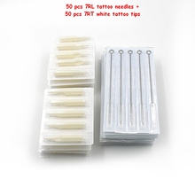 50 pcs Tattoo Needles and 50 pcs White Tattoo Tubes Tips Set Sterile Tattoo Needles 7RL Disposable Plastic Tattoo Tips 7RT 2024 - buy cheap