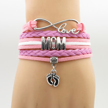 Love Mom-pulsera de cuero para hombre y mujer, brazalete con huella, regalo para niño 2024 - compra barato