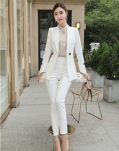 Fashion Casual Ladies White Blazer Women Business Suits Pant and Jacket Sets Work Wear Office Uniform Styles OL 2024 - buy cheap