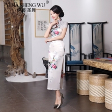 Vestido de casamento cheongsam tradicional chinês qipao longo com cetim de seda roupa feminina para performance 2024 - compre barato