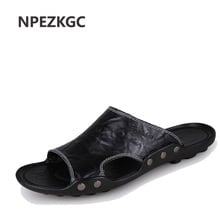 NPEZKGC-Zapatillas de verano para hombre, sandalias de playa a la moda, zapatos informales de cuero, chanclas masculinas, talla 46 2024 - compra barato