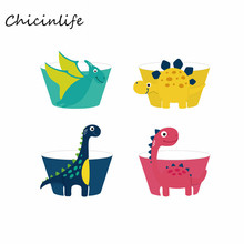 Chicinlife-envoltorios de cupcakes de dinosaurio para niños, decoración para fiesta de cumpleaños, suministros para fiesta de bebé, 12 piezas 2024 - compra barato