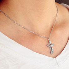 New Arrival Vintage Double Layer Cross Rhinestone Pendants Silver color Adjustable Chain Lucky Charm Necklace For Women Jewelry 2024 - buy cheap