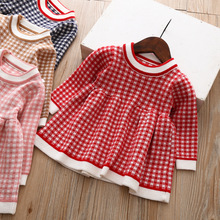 Toddler Girl Spring Autumn Dresses Baby Long Sleeve Sweater Knit Plaid Princess Kids Dresses for Little girls  Dress Clothing 2024 - buy cheap
