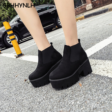 Gbhhyarth botas de cano alto femininas, sapatos da moda preta para mulheres, salto grosso, novo sapato de plataforma de veludo, botas femininas com zíper ljarico 2024 - compre barato