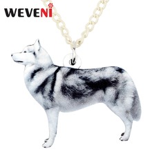 WEVENI Acrylic Standing Siberian Husky Dog Necklace Pendant Chain Choker Bijoux Jewelry For Women Girls Bijoux Gifts Pets Lovers 2024 - buy cheap