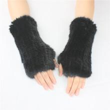 LIYAFUR Women's Real Genuine Knitted Mink Fur Winter Fingerless Gloves Elastic Net Mittens Arm Warmer Black Coffee 2024 - buy cheap