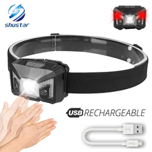 Glare Rechargeable LED Headlamp Induction switch Headlight White light+Red light 5 lighting modes For Used for running,fishing 2024 - buy cheap