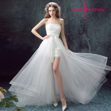 2019 Spring New Short wedding dress for summer wedding holiday shooting strapless detachable train wedding gowns robe de mariee 2024 - buy cheap