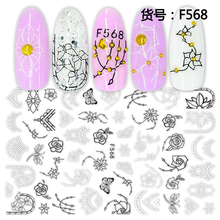 Adesivos geométricos de flores e folhas 3d, adesivo preto e branco para unhas, decoração para tatuagem e manicure, 1 peça 2024 - compre barato