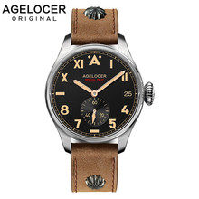 AGELOCER-reloj mecánico de cuero para hombre, cronógrafo de mano, militar, de cuero, resistente al agua, Individual en segundos 2024 - compra barato