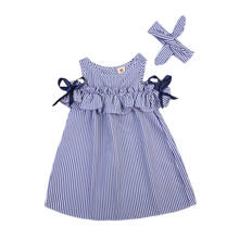 2017 Summer Cotton HOT Toddler Kids Baby Girls Clothes Striped Ruffles Off-shoulder Party Gown Formal Dress Size 1-6T 2024 - buy cheap