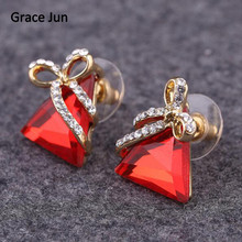 High Quality Austria Crystal Rhinestone Bowknot Triangle Shape Clip on Earrings Without Piercing Charm Bridal Pierced  Earrings 2024 - buy cheap