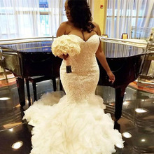 2018 African Plus Size Wedding Gowns Sweetheart Ruffles Mermaid Lace Bride Dress Lace Up Back Tulle Bridal Gowns Vestidos Custom 2024 - buy cheap