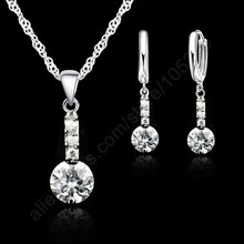 Shining Cubic Zirconia 925 Sterling Silver Jewelry Sets Pendant Necklace Earring+ Singapore Chain Woman Dress Gift 2024 - buy cheap