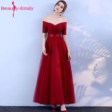 Beauty-Emily Long Burgundy Cheap Bridesmaid Dresses 2021 A-Line Off the Shoulder Half Sleeve Vestido da dama de honra 2024 - buy cheap