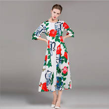 OLN 2017 Luxury Dresses Print Dress Women Dress Floral High Quality Female Autumn Europe Designer Bohomian O-Neck 2024 - buy cheap