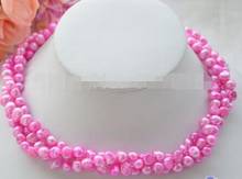 Бесплатная доставка 3 ряда 17 "7-8 мм эффектный розовый барокко пресноводный жемчуг ожерелье 2024 - купить недорого