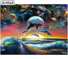 New 5d diy diamond painting dolphin landscape full square round resin drill mosaic rhinestone 3d stick diamond embroidery 2024 - buy cheap