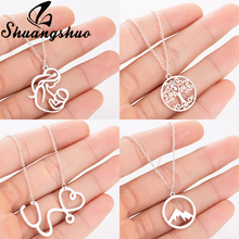 Shuangshuo Stainless Steel Pendants Necklaces For Women Jewelry Mom Long Necklace Choker Vintage Collier Femme collares 2024 - buy cheap