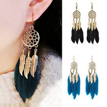 Hot Dream catcher Bohemia Drop Earrings for Women Leaf Feather Hollow out Vintage Girls earrings Fashion Jewelry 2024 - buy cheap