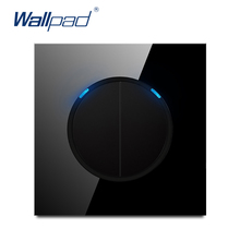 Wallpad-Interruptor de luz de pared L6, pulsador de 2 entradas y 2 vías de cristal negro, con indicador LED, Panel de vidrio templado 2024 - compra barato