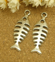 200pcs Fashion fish bone skull charms pendant antique silver Jewelry Making earrings bracelet necklace keychain DIY  26*9mm 2024 - buy cheap