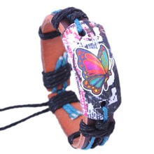 Бесплатная доставка мода недавно ручной работы любителей красочный-бабочка переплетения кожаный браслет B677 2024 - купить недорого