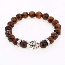 Pulsera de Buda con cuenta de piedra Natural, Ojo de Tigre, Buda bañado en plata, de cuarzo, Ojo de Tigre, pulseras elásticas 2024 - compra barato