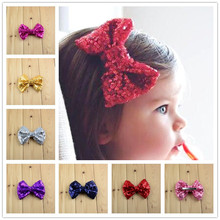 Wholesale 126pcs/lot 24Colors 4.3" Girls Luxurious Sequin Clip Bowknot kids Hair Beauty Bow Kids Head Flower Accessory FC18 2024 - buy cheap